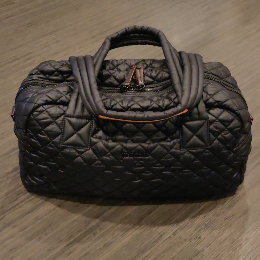 MZ Wallace Black Quilted Travel Dopp Kit with Brown Trim